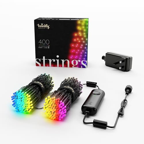 Twinkly Strings 400 LED RGB, LED Light String for in- and Outdoor, Smart LED Lights, Mappable LEDs, Compatible with Alexa and Google Home, IP44, Controlled by App, Black Wire, 32m