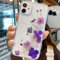 Tybiky iPhone 11 Case Dried Flowers Cases Made from Real Flowers Slim Protective Design Shockproof TPU Frame Cover Immortal Flowers Case for iPhone 11 Four Leaf Purple