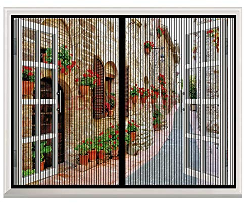 Moustiquaire Fenêtre Magnétique, Automatiquementfermé, Moustiquaire Porte sans Percer pour Couloirs, Noir, (31x82inch)80x210cm