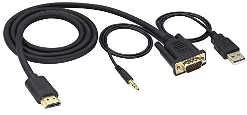 zdyCGTime Adaptador Full HD 4k 1080P HDMI macho a VGA macho con cable USB/3.5mm,interfaz chapada en oro cable de audio y video hdmi vga,Compatible con laptop,proyector,HDTV,monitor.(1M/1Piezas)