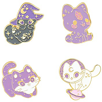 Jolie broche en émail avec motif animal de dessin animé pour sacs à dos, badges, chapeaux, sacs, épinglettes de revers pour femmes, filles, enfants, Starry Purple Cat, Zinc, Émail.