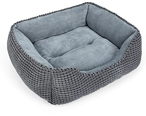 MIXJOY Dog Bed for Large Medium Small Dogs, Rectangle Washable Sleeping Puppy Bed, Soft Calming Cat Beds for Indoor Cats, Orthopedic Pet Sofa Bed, Anti-Slip Bottom with Multiple Size (20'', Grey)