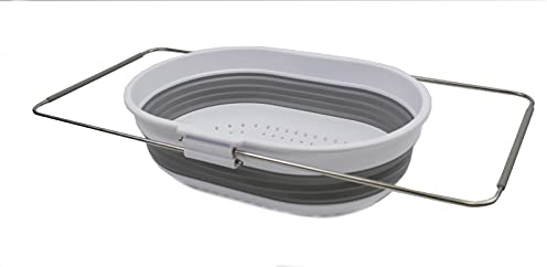 SAMMART 5L Expandable & Collapsible TPE/PP Over The Sink Oval Colander (White/Grey)