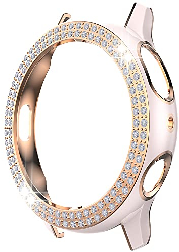 Miimall Kompatibel mit Samsung Galaxy Watch Active 2 44mm 40mm Hülle, Bling Glitzer Strass Harter PC Schutzhülle Kratzfest Stoßfest Rahmen Schutz Case für Galaxy Watch Active 2 - Pink/Roségold
