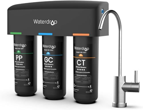 Waterdrop TSB Filtro Acqua Sistema con Rubinetto Dedicato Goccia, 3 Stadi Depuratore Acqua Domestico per Sotto Bancone, Certificato da NSF/ANSI 42, Rimuove Fluoruro, Piombo, Cloro, Cattivo