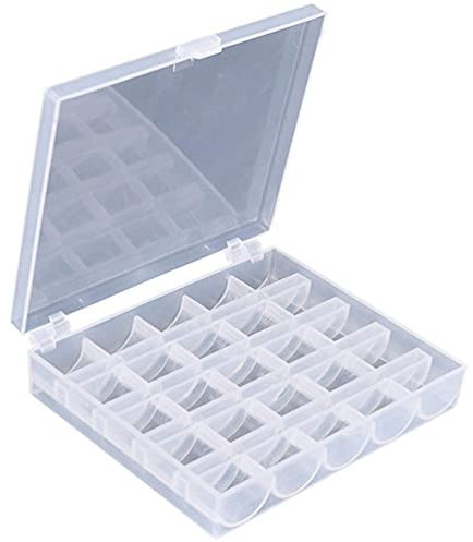 25 Capacity Empty Bobbins Case Organiser by UMTMedia® Sewing Machine Bobbin Clear Box Storage - for Brother Singer Janome Elna Toyota Bernina