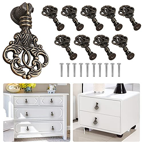 WMLBK 10Pcs Vintage Cabinet Drawer Drop Knobs Cupboard Wardrobe Door Pull Handles, Drawer Dressing Table Closet Bookcase, Handles Hardware Knobs for Furniture Drawer Wardrobe