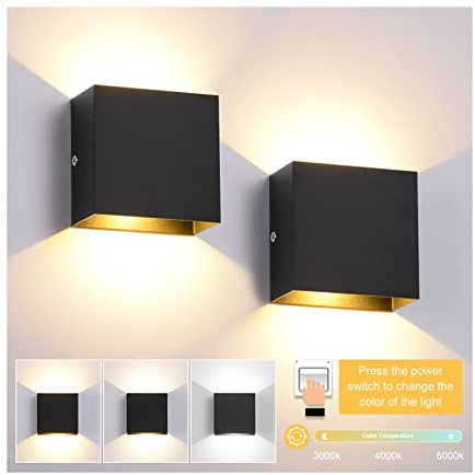 Elitlife Led Wandleuchte Innen 2 Stück Modern Schwarz Wandlampe mit 3 Farbtemperaturen Warmweiss|Kaltweiss|Neutralweiss 12W Up and Down Leuchten Innen für Schlafzimmer Flur Usw