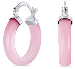 Mittel Size Enhanced Edelstein Rosa Quarz Runde Rohr Creolen Western-Schmuck Für Frauen Teen .925 Sterling Silber .75 Zoll Durchmesser