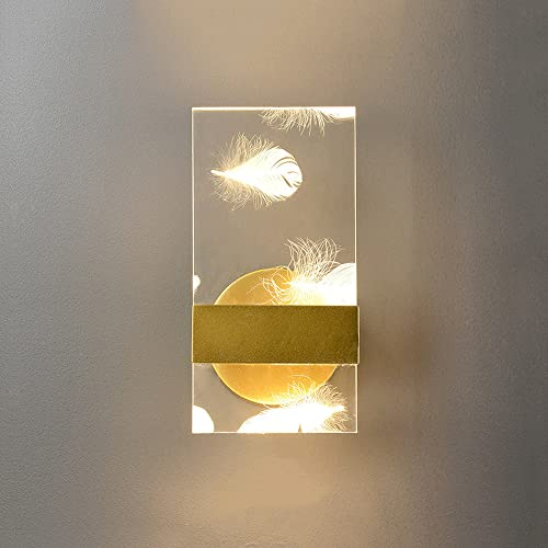 PAZWAHF Moderne Wandleuchte 6W, Feder Rechteck Acryl Wandleuchte, Dimmbare LED Wandleuchte Für Schlafzimmer, Kinderzimmer, Arbeitszimmer, Wohnzimmer,