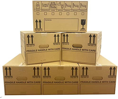 25 Strong Large Cardboard Storage Packing Moving House Boxes with Carry Handles 47cm x 32cm x 26cm