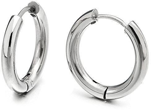 2 Pianura Cerchio Orecchini a Cerchio, Huggie Orecchini da Uomo Donna, Acciaio Inossidabile