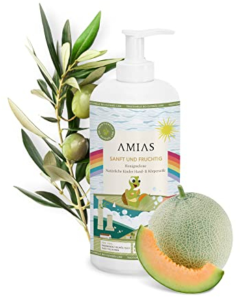 AMIAS - Honigmelone. Bio-Olivenöl. Vegan. Für Kinder und Erwachsene. Duschgel und Handseife Kombi. 500ml | 100% natürliche Öle | sanft | frei von Palmöl, Parabenen, Silikonen