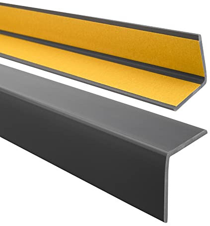 QUEST Winkelprofil 35x35mm – Selbstklebendes PVC-Gummi Kantenschutzprofil, Elastischer Eckschutz, Kunststoffwinkel für Kanten & Ecken, Dunkelgrau, 150cm