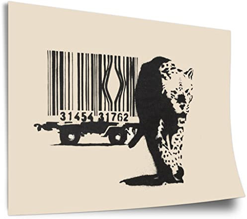 Poster aus Baumwolle Banksy Street-Art Leopard Barcode - Konsum-Kritik Globalisierung, Moderner Kunstdruck Canvas - Wohnzimmer, Inneneinrichtung Deko Kunstdruck ohne Rahmen, Wandbild - A4, A3, A2, ..