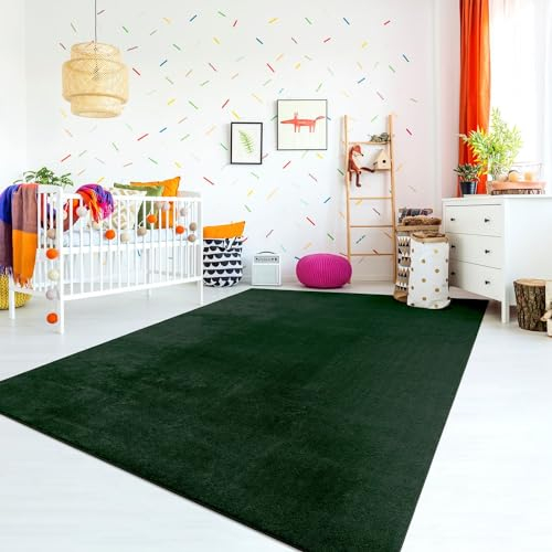 TT Home Teppich Kinderzimmer Waschbar rutschfest Kinderteppich Junge Mädchen Weich Pastell, Farbe: Grün, Größe:120 cm Rund
