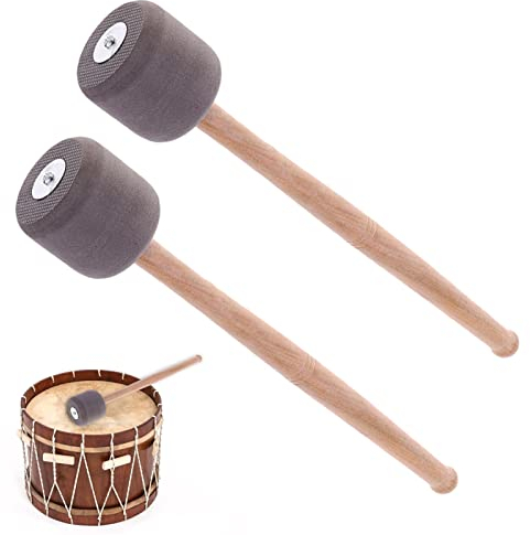 a-r 1 Paire de Baguettes de Grosse Caisse - Maillet de Marche de Style Traditionnel avec poignée antidérapante | Maillet en Mousse Gris, Rouge avec Manche en Bois de chêne pour Baguettes de A2/b6