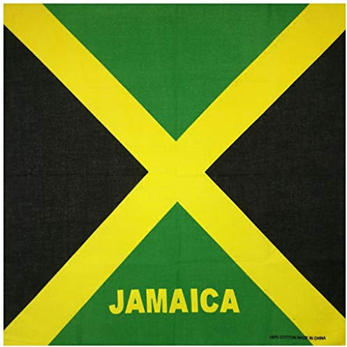 Max-Tonsen Bandana mit Jamaika-Motiv, Unisex, quadratisch, Baumwolle, Haarschal, Biker, Motorrad, Halstuch, Hip-Hop, Kopftuch, patriotisches Accessoire, langer Schal, schwarz + gelb + grün