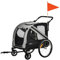 PawHut Rimorchio Bici e Passeggino per Cani 2 in 1, Carrello Bici in Acciaio e Tessuto Oxford con Catarifrangenti e Bandierina, Grigio Argento Nero