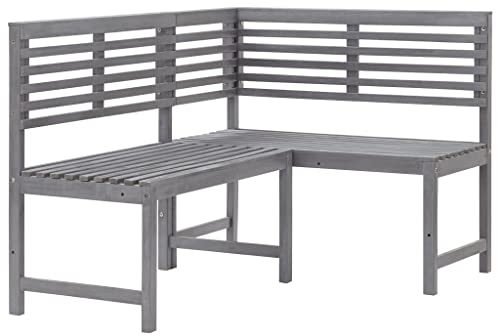 INLIFE Garten-Eckbank Grau 140 cm Massivholz Akazie