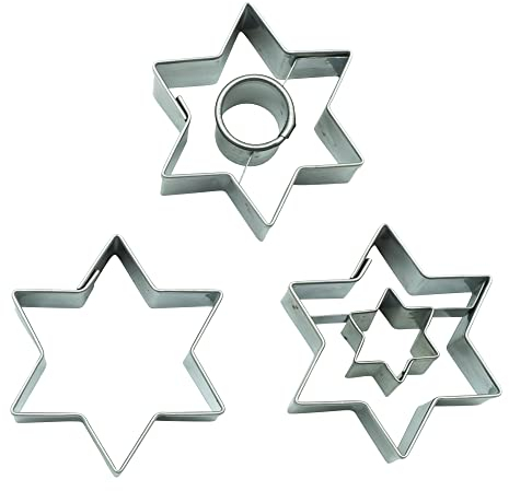 BekkiB 3er-Set Ausstechformen Sterne - Stern Keksausstecher und 2 Linzer Ausstecher mit Stern & Kreis - für Spitzbuben, Hildabrötchen, Plätzchen, Edelstahl - 7798