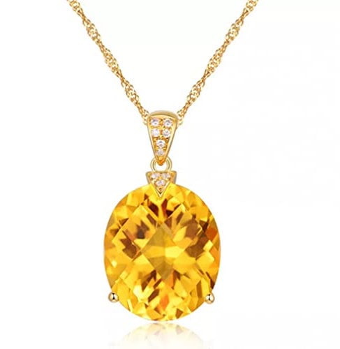 Equirider Citrine Big Yellow Zircon Gemstone Pendant Necklace For Women Wedding Jewelry