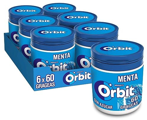 Orbit Bote de Chicles Sin Azúcar Sabor Menta, Fresco, Intenso y de Larga Duración en formato Gragea (6 x 60 chicles)