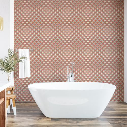 Ambesonne Orange Peel & Stick Wallpaper for Home, Curvy Ocean Waves Inspired Pattern Rounds Ovals Overlap Forms, Self-Adhesive Living Room Kitchen Accent, 33 cm x 250 cm, Pale Yellow Pale Blue