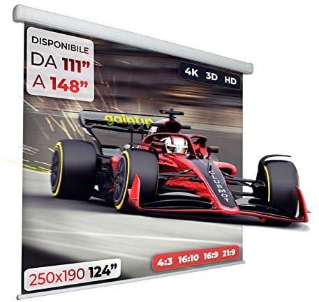 GAINUP Écran projecteur motorisé | 250 x 190 cm (124 pouces) 250 cm | Format 4:3 16:9 16:10 – Toile blanche avec dos noir – Bâche de projection électrique 2 mètres et demi – Vidéo projection 2,5 m 3D