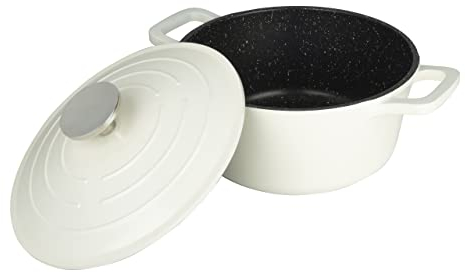 Commichef XR-720CR 20cm Cast Aluminium Round Casserole Dish, Suitable for Oven and All Types of Hob, Perfect for Stews and Casseroles, Cream