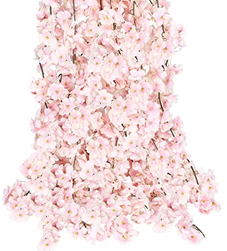 HAOSHICS Künstliche Kirschblütenranken, Kunstblumen für den Außenbereich, hängende Seidenblumen, Girlande für Hochzeit, Party, Zuhause, japanische Kawaii-Dekoration (6)