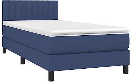 vidaXL Boxspringbett mit Matratze LED Bettgestell Einzelbett Polsterbett Bett Bettrahmen Lattenrost Hotelbett Schlafzimmerbett Blau 90x200cm Stoff
