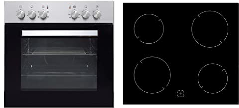 PKM Elektroherd-Set BIC4 GKU-IX-2 | Backofen | Umluft | Rahmenlos | Energieeffienzklasse A | 54 Liter Garraum | 5 Backofenfunktionen | Leistung bis 8300 Watt | Inklusive Grillrost & Fettpfanne