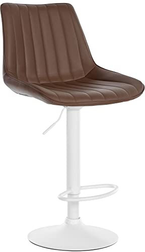 CLP Barhocker Toni Kunstleder I Höhenverstellbarer Barstuhl Mit Metallgestell I Thekenhocker Mit Integrierter Fußstütze, Farbe:braun, Gestell Farbe:weiß