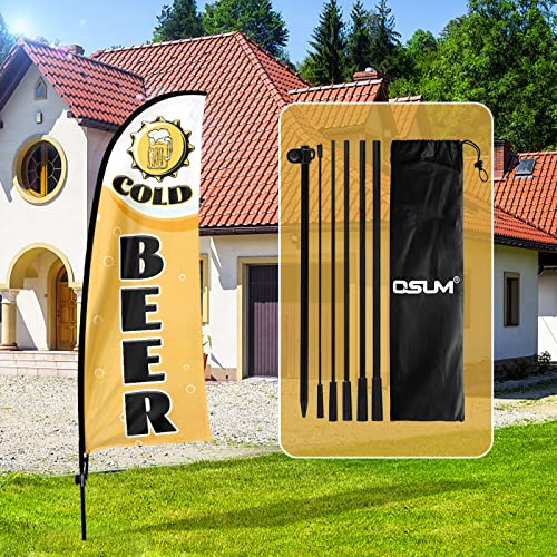 QSUM Cold Beer Flagge, 2,1 m kaltes Bier, Werbungsfederflagge mit Stangen-Set, Erdspieß, Kaltbier, Schilder für Unternehmen und Schaufenster