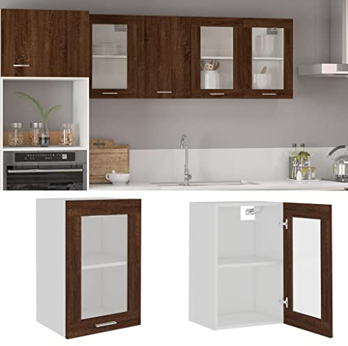 INLIFE Hängeschrank Glas Braun Eichen-Optik 40x31x60 cm Holzwerkstoff,11.3kg,826347