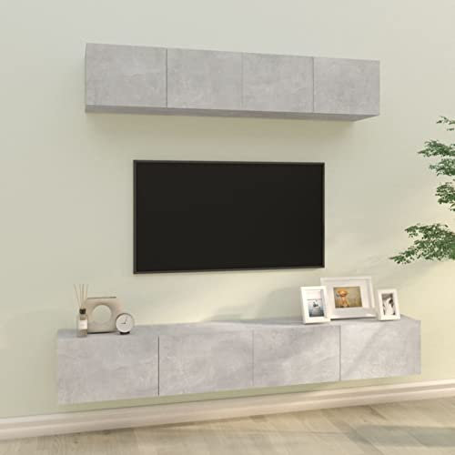 JUNZAI Ensemble de Meubles TV 4 pcs Gris béton Bois d'ingénierie,Meuble TV,Table Basse Couleurs,Table Basse Salon Meuble TV