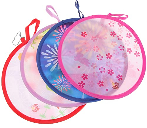 FOMIYES Runder Fächer Im Japanischen Stil Traditioneller Faltbarer Fächer Leistungsstarker Fächer Runder Handfächer Für Damen 4 Stück