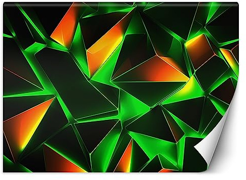 Feeby Papier Peint Intissé Néon Gamer Gaming 300x210 cm vert XXL Moderne Décoration Murale Tableaux Muraux Tapisserie Salon Chambre à coucher Adolescents Effet 3D