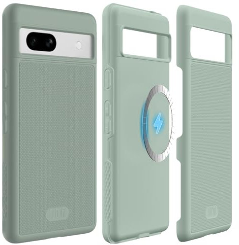 TUDIA MergeGrip kompatibel für Google Pixel 7a Hülle 2023, [MagSafe-kompatibel] Schlanke Doppellagige Erhöhte Kante rutschfest Magnetisch [eingebauter Magnet] in Militärqualität – Grüne Lilie