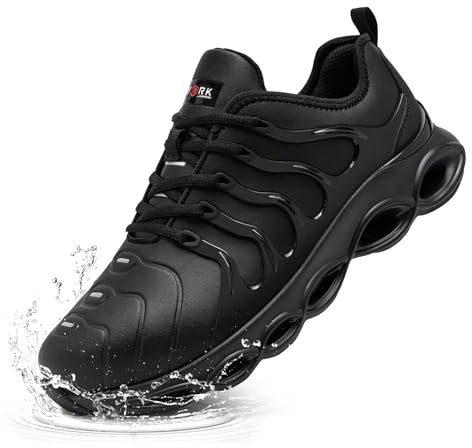 LARNMERN Sicherheitsschuhe Herren Arbeitsschuhe Wasserdicht Mode Dämpfung Arbeitsturnschuhe Leicht Komfort Stahlkappenschuhe(Mikrofaser Schwarz,42.5 EU)