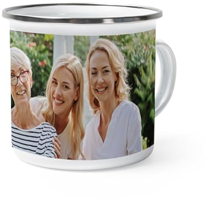 Smartphoto Mug personnalisé - Mug emaille personnalisé avec la photo de votre choix - Cadeaux pour la fête des pères, des mères, la Saint-Valentin, Noël et les anniversaires - 1 pièce - Argent