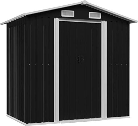 vidaXL Garden Storage Shed - Durable Galvanised Steel Construction with Zinc-Coated Finish, Ventilated Design and Double Sliding Doors, Size: 204 x 132 x 186 cm, Anthracite
