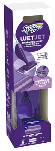 Swiffer WetJet Kit de Démarrage Système de Spray Tout-en-Un pour Tous Types de Sol, avec Balai-Laveur, Solution Nettoyante et Lingettes, Élimine la Saleté Incrustée Sans Résidus