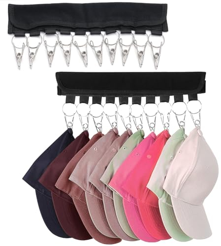 Fahibin 2 pcs Berretto Organizer Hanger, Porta Cappelli Pieghevole, Portacappelli da baseball,appendino portatile per cappelli con 10 clip in acciaio inox