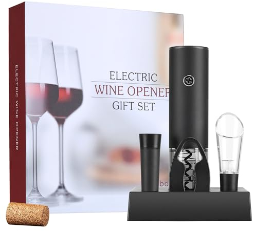 YYDSBAYS Korkenzieher Wein Weinöffner Set Elektrisch Automatischer Flaschenöffner mit Geschenkbox (Basis-Set, Wiederaufladbar - Schwarz)