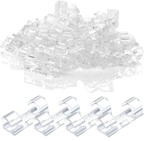 CPSYTE 50PCS Clips Câble Adhésives, Clip Cable adhesif Rangement de Câble Fixation Auto Collant, Plastique Organiseur de Fils Electrique pour Bureau/Voiture/TV/Téléphone/Chargeur(10mm Transparent)