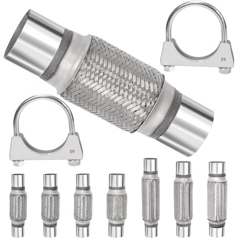 Swpeet 3 pièces 2,5 x 6 pouces tuyau d'échappement long avec 2,5 pouces échappement u clip Kit, type universel tuyau d'échappement double tresse en acier inoxydable