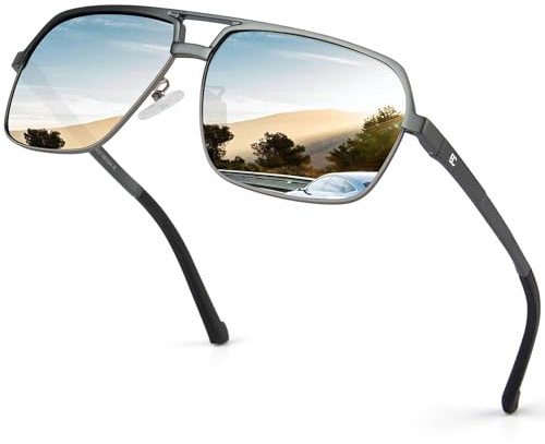 Bircenpro Polarisierte Sonnenbrille for Herren klassische - 100% UV Schutz Retro Schwarz Sonnenbrillen Polarisiert for Männer zum Fahren und Angeln (D-Gunmetal Frame Silver Lens)