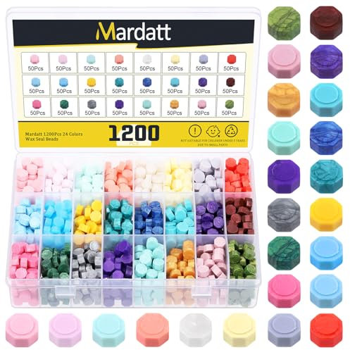 Mardatt 1200Pcs Colorful Wax Seal Beads - Assorted Octagon Wax Beads for Envelope, Wedding Invitation, Crafts